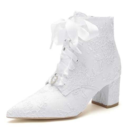 LRMYMHY Femmes Dentelle Bottillons Mariage De Mariée Cheville Bottes Femme Bout Pointu Bottines...