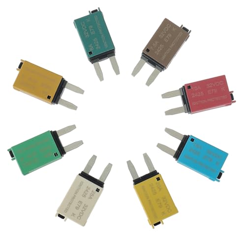HUAREW 12V-32V Disjoncteur de Fusible à Réinitialisation Manuelle E73 E79 ATM à Profil Bas Mini Fusible, 5A 6A 7.5A 10A 15A 20A 25A 30A (mixte 8 pack)