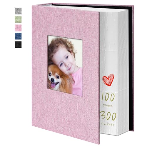 Image of Yopih Photo Album 4x6 300 Pockets Photo Albums with Linen Cover Picture Albums for Family, Wedding, Baby, Photo Book Holds Vertical Pictures Pink