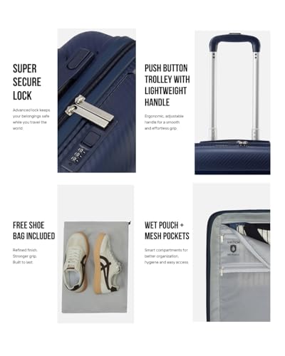 Image of SNITCH Layer Medium Size Blue Polypropylene Hard Travel Suitcase - Suitcase Medium Size & Luggage with 8 Wheels, Premium Lock, Wet & Dry Pouch & Free Shoe Bag