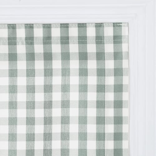 Image of TWOPAGES No Drill Cordless Buffalo Plaid Roman Shades Roman Blinds for Windows, Custom Made Room Darkening Country Checkered Blinds Farmhouse Shades, Light Green Small Plaid, 1 Piece