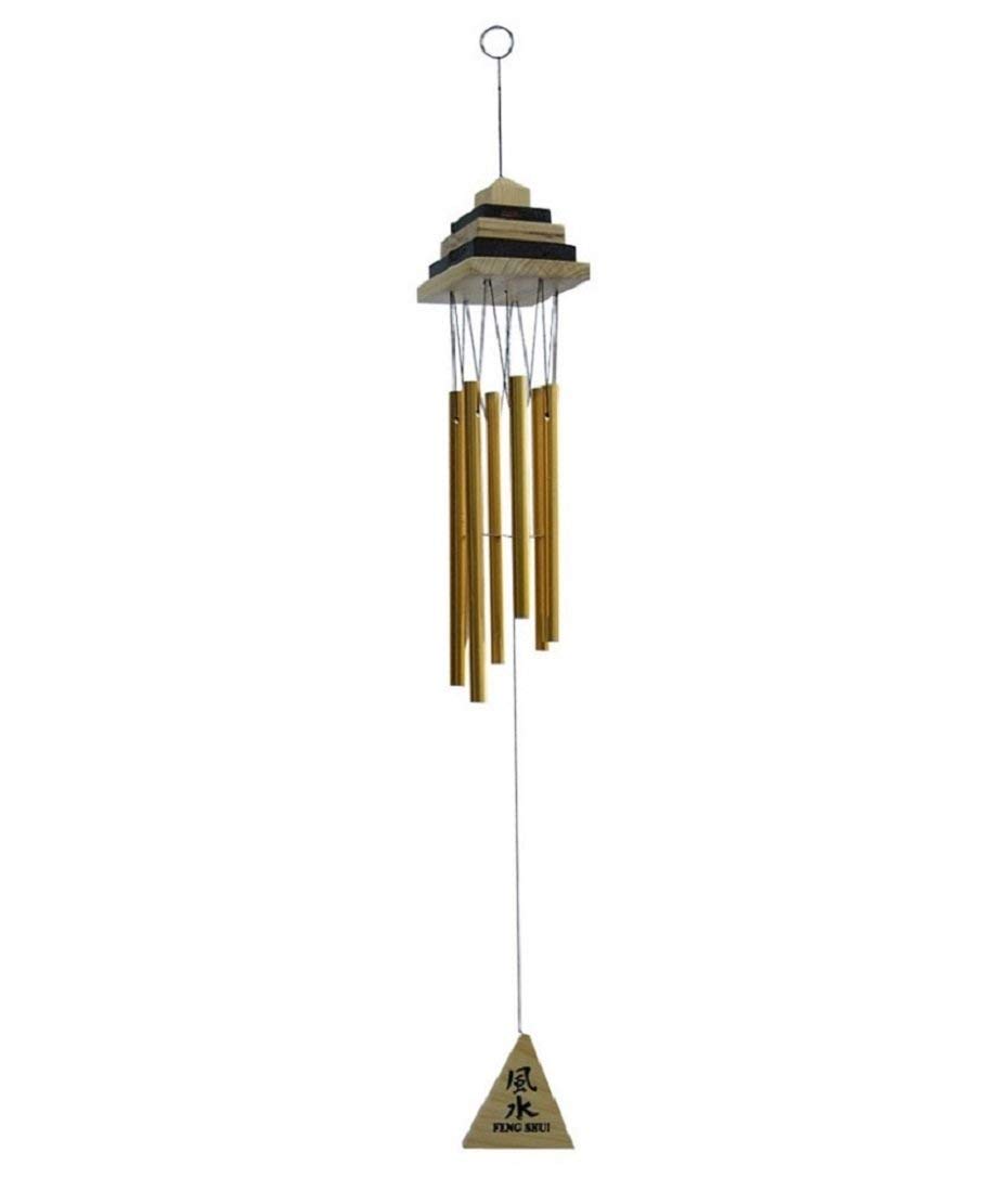 Gupta Fancy Store Metal Feng Shui 5 Pipe Wooden Pyramid Wind Chime - Gold Wind Chimes-image-24