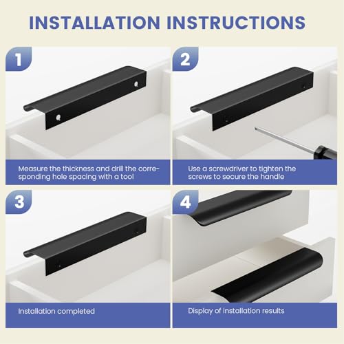 Image of Goldenwarm Black Cabinet Handles 7-1 /2 Inch 6 Pack, Finger Pulls for Cabinets, Edge Pull for Dresser Drawers, Aluminum Alloy, Modern Kitchen Hardware for Dresser Bathroom Closet and Cupboard