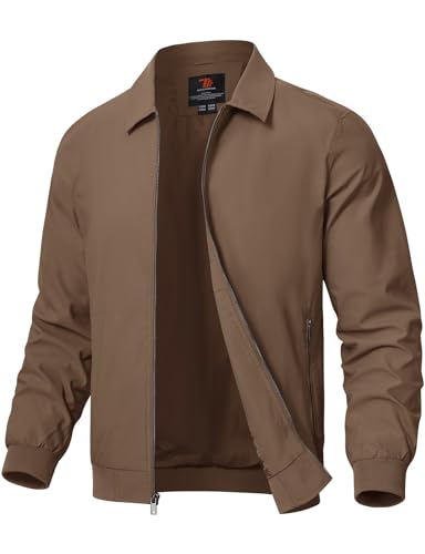 Rdruko Men's Casual Lapel Jacket Lightweight Outdoor Windbreaker Jacket Smart Spring Autumn Jackets for Sport Work Walking Hiking Golf Brown M