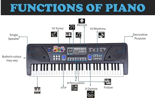 Image of Piano Keyboard with Mic | 61 Keys, 10 Rhythms, 16 Tones, 6 Demo Songs & 8 Percussions | Electronic Musical Toy for Boys & Girls Age 2-5 | Educational & Recording Keyboard for Beginners-Black