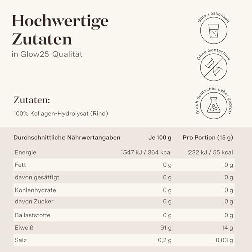 Foto von Glow25® Kollagen Pulver [450g] - Unser Original - Collagen Hydrolysat - Gute Löslichkeit - Neutral