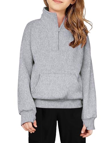 Image of Arshiner Girls Half Zip Sweatshirt Fleece Quarter Zip Pullover Sweatshirts | Fall Fashion Clothes for Teen Girls with Thumb Hole for 5-16 Years