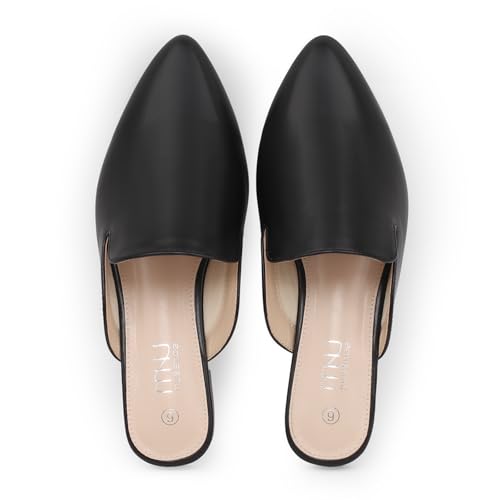 Image of MUSSHOE Women's Pointed Toe Mule Flats: Comfortable Lightweight Slip On Backless Loafers with Memory Foam for Office Work & Dressy Casual Wear