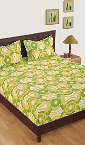 Image of Swayam Pure Cotton King Fitted Bedsheet with 2 Pillow Covers | 160 TC Soft Breathable Bed Sheet | Geometric Printed | Size 72 x 78 x 10 inch | Comfortable & Durable for Bedroom - Green