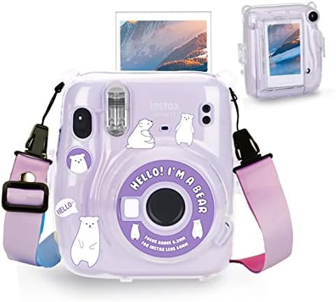 Yosuny Portable Transparent case Compatible with Fujifilm Instax Mini 11 Instant Camera,Hard Carrying Protective Case,Shoulder Straps and Stickers Decoration Set(Transparent)