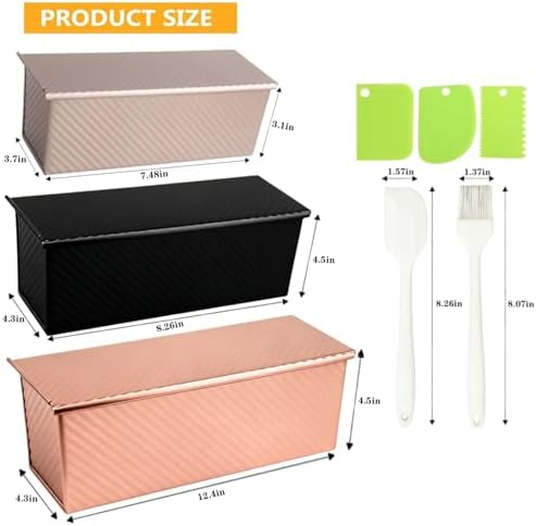 3 Pack Set Pullman Loaf Pan with Lids, 2.2 lb & 1 lb & 0.8 lb Dough Capacity,Non-Stick Sandwich Bread Loaf Pan for Homemade Baking Bread - Thumbnail 4