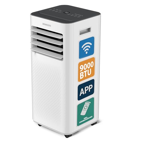 Heinrich´s Klimaanlage, 9000 BTU, Mobiles Klimagerät inkl. Abluftschlauch, 4in1 Kühlen/Heizen/Entfeuchten/Lüften, Fernbedienung + WiFi Steuerung,...