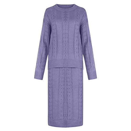 Skirt Sets Women 2 Piece Outfits Winter Chunky Cable Knit Long Sleeve Pullover Sweater and Bodycon Maxi Skirts Set4