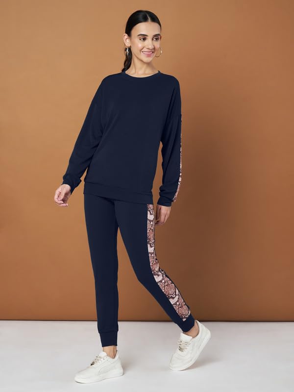 Image of DTR FASHION Cotton Blend Styled With Snake Skin Print On Sleeves Tracksuit | Co-ord Set For Women| Active Wear Suit Set For Women|