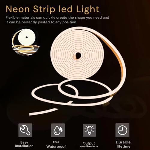 Image of 16.4 Feet LED Neon Strip Lights, with 12V Adapter, Waterproof IP65, Silicone Flexible Rope Light for Home Decor | Led Strip Lights | Neon Lights | 5 Meter | (White)
