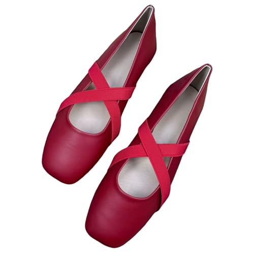 TN TANGNEST Mary Jane Flats for Women Square Toe Ballet Flats Cross Strap Flat Shoes Dressy Comfortable for Work Wedding Office Casual