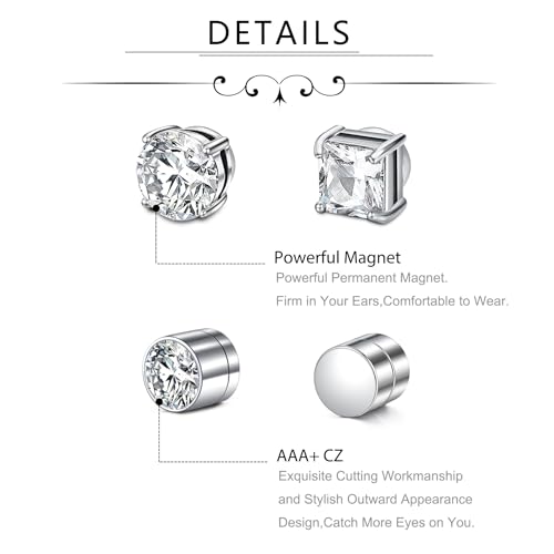 D.Bella Stud Earrings Fake Cubic Zirconia Diamond Earrings for Women Men Silver2