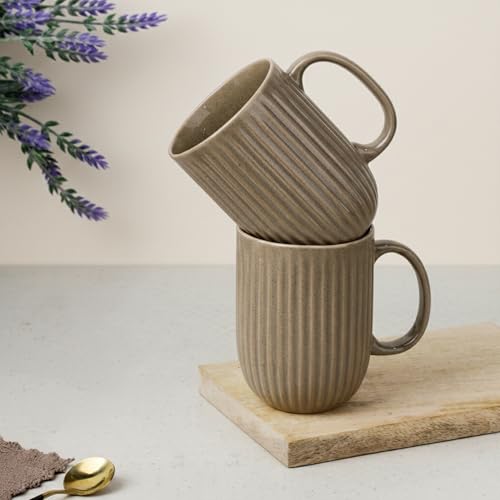Image of The Earth Store Brown Tall Fringe Coffee Mug - 330ML Ceramic Coffee Mugs Set of 2 | Microwave & Dishwasher Safe Mugs for Gift | Home | Office | Restaurant | Daily Use Tea Mug
