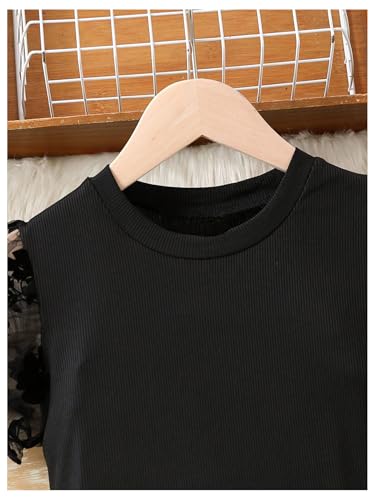 WDIRARA Girl's Floral Mesh Puff Short Sleeve Dress Crew Neck Bodycon Dress4