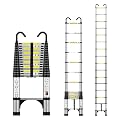 Dajianglx 15.5FT Telescopic Ladder, Aluminum Extendable Folding Ladder with Hooks & 2 Triangle Stabilizers, 330lbs Capacity Collapsible Non-Slip Feet Ladder for Home RV Attic Loft Outdoor Work Silvery
