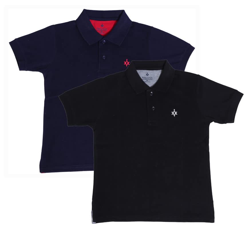Image of Boys Polo T-Shirts Pack of 2 - Cotton Matty Fabric, Half Sleeves, Stylish Collar Neck, Comfortable Fit for Kids