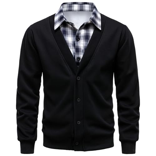 Cardigan faux 2 pièces pour homme veste de travail chaude col revers tailles M-XXL