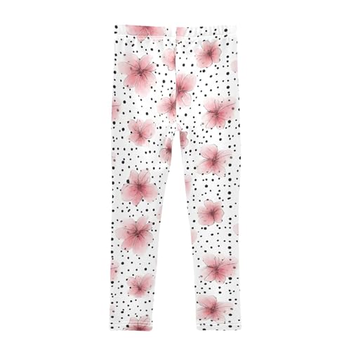 Pink Flower Polka Dot Girls Leggings Ultra Soft Compression Yoga Gym Pants for Kids 4-10T2