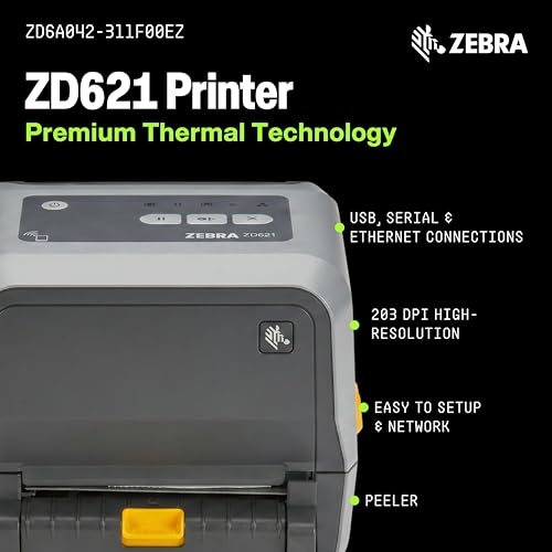 Image of Zebra ZD621 Thermal Transfer Shipping Label Printer | 4x6 | No Ink Required