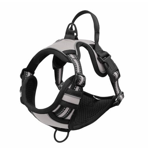 No Pull Hundegeschirr, Verstellbar Atmungsaktiv Reflektierend Weich Gepolstert Hunde Geschirr, Brustgeschirr für Hunde (Grau, L)