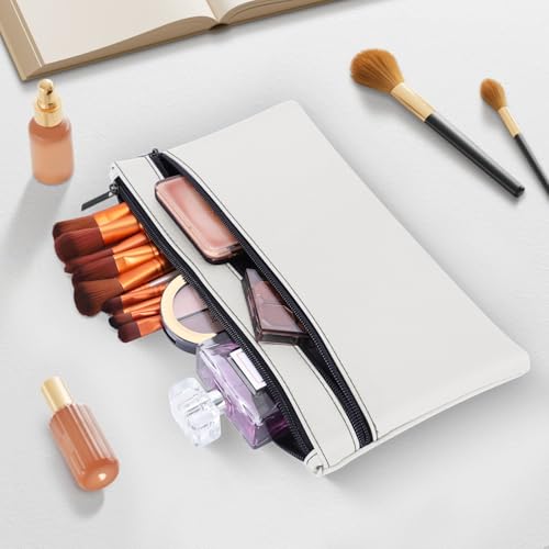 HAUTOCO Geldtaschen Banktasche, PU-Leder Zwei Taschen Geldmappe mit Reißverschluss für A5 Dokumententasche Geldscheintasche, Banktasche 28 x 15.5 cm für Geschäftlich Haushalt, Weiß