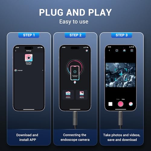 Image of Borescope Endoscope Camera with Light for iPhone: 1920P HD Inspection Camera with 8 Adjustable Led Lights, 16.4ft Semi-Rigid IP67 Waterproof Bore Scope Snake Cameras for Android