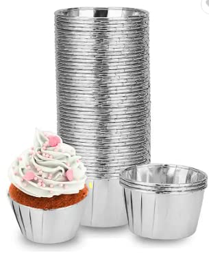 Pixie Pop Party Cupcake Cups 50Pcs/Pack 3.5 Oz Each, Disposable Foil Muffin Liners Baking Mold Cup Liners Silver #TOP28