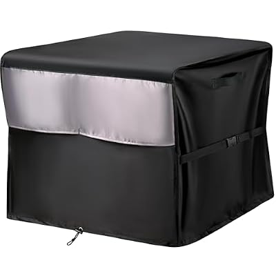 UNUN Fire Pit Covers Waterproof, Patio Firepit Covers Square Heavy Duty for Fire Table - 28 L×28 W×25 H inches(Black&Grey)