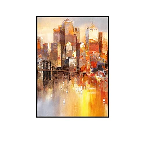 Quadri Astratti Dipinti A Mano Su Tela,Pittura A Olio Astratta Moderna Della Parete Di Un Edificio Della Città Al Tramonto, Opera D'Arte Strutturata Senza Cornice Dipinta A Mano Al 100%, Decorazioni