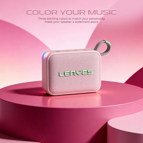 Image of Lenyes S216 Bluetooth Pocket Speaker, 6W, IPX7 Waterproof, Deep Bass, 5Hr Playtime, TWS Stereo, Bluetooth 5.0, TF Card, Carry Strap, Compact and Lightweight, Pink