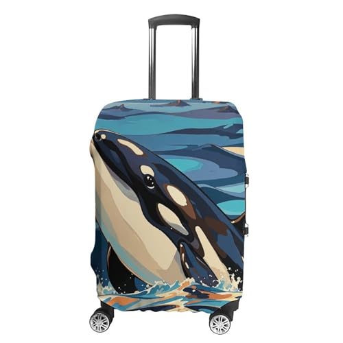 Orca Killer Whale Print Elastic Luggage Cover Suitcase Protector for 19-32 Inch Suitcases | Universal Stretchable Travel Bag Cover | Anti-Scratch, Washable with Zipper Closure XL