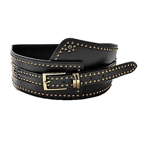 Womens Retro Wide Elastic Waist Belt Stretch Waist Dress Belt Leather Buckle Belt Elastic Pins Wide Belts