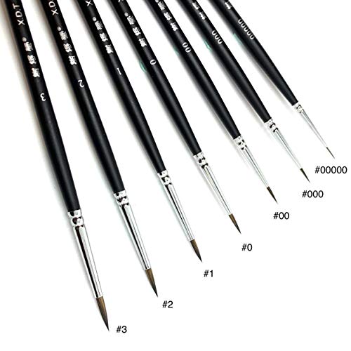 Xdt#725 Round Tip Liner Highliner Artist Paint Art Brush 7Pc Model Nail Acrylic Watercolor #00000 #000 #00 #0 #1 #2 #3 #TOP1