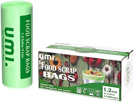 Amazon Brand - Umi 150 Bags Small Bin Liners 6L Kitchen Waste Bags Food Scrap Bags Leakproof and Strong, Made from Plants with En13432 & Home Compost Certification