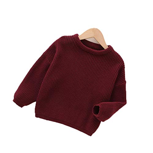 OutTop Toddler Baby Boys Girls Warm Sweaters Tops Comfy Crewneck Thermal Knit Classic Long Sleeve Sweatshirts Pullover (Wine, 2-3 Years)