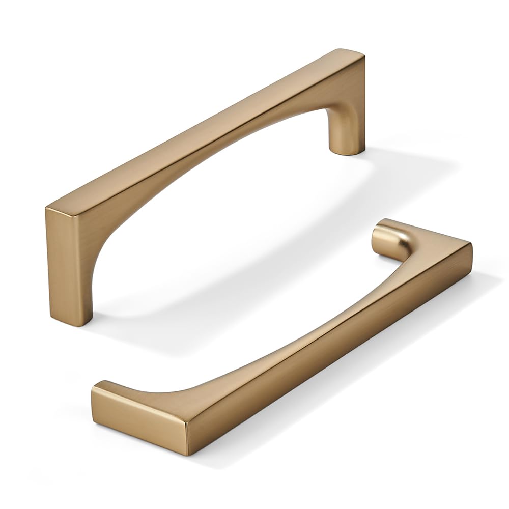 khtumeware 10 Pack Solid Handles 6-Inch(152mm) Brushed Brass Cabinet Pulls,Heavy Duty Satin Brass Handles for Kitchen Cabinets, Cupboards, Drawers and Bathroom Hardware