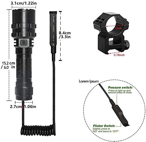 Miniatura 7 de Linterna táctica con montaje de rieles Picatinny e interruptor de presión, 5 modos súper brillante USB recargable linterna impermeable linterna de