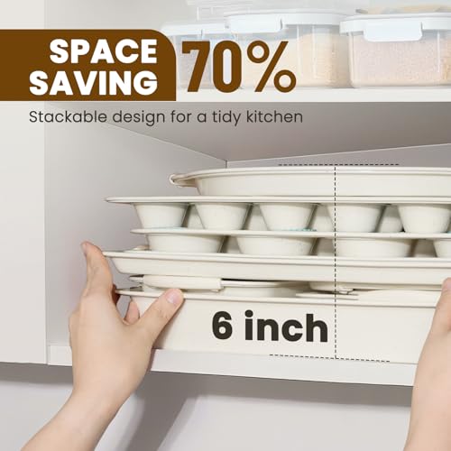Image of Kikcoin 22 PCS Nonstick Baking Pans Set, Stackable Bakeware Sets with Silicone Handles, 450F Oven Safe Baking Sheet Set, Easy Release Cookie Sheets for Baking, Cream