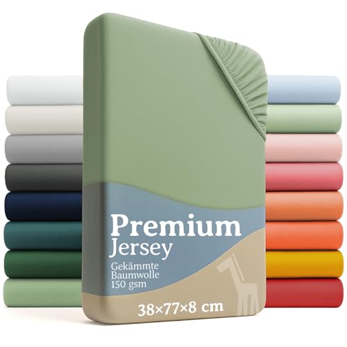 Laleni Premium Spannbettlaken, 38x77cm, für Babybett & Kinderbett, 100% Baumwolle, Oeko-TEX Zertifiziert, 2er Set, Grün