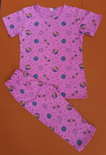 Image of Girls Pure Cotton Casual Round neck regular feet Multi Color Girls night dress Half Sleeve set of 3 pcs