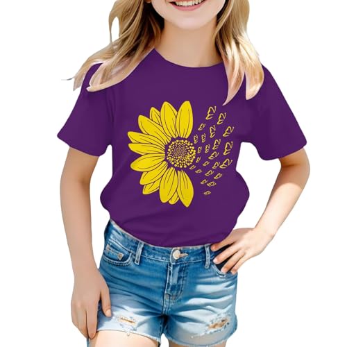 Girls' Short Sleeve Graphic T-Shirts Fashion Summer Tops Casual Shirts Toddler Sunflower Shirt (Purple, 8-9 Years)