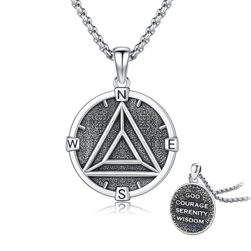 TRISHULA 925 Sterling Silver Alcoholics Anonymous Necklace Sobriety Recovery Symbol Necklace AA Narcotics Anonymous Jewelry Gift