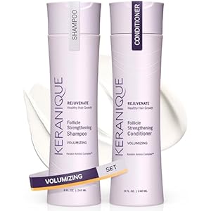Keranique Volumizing Shampoo and Conditioner Set for Hair Repair and Growth with Biotin and Keratin for Women, Thinning Hair Formula, 8 Fl Oz Each