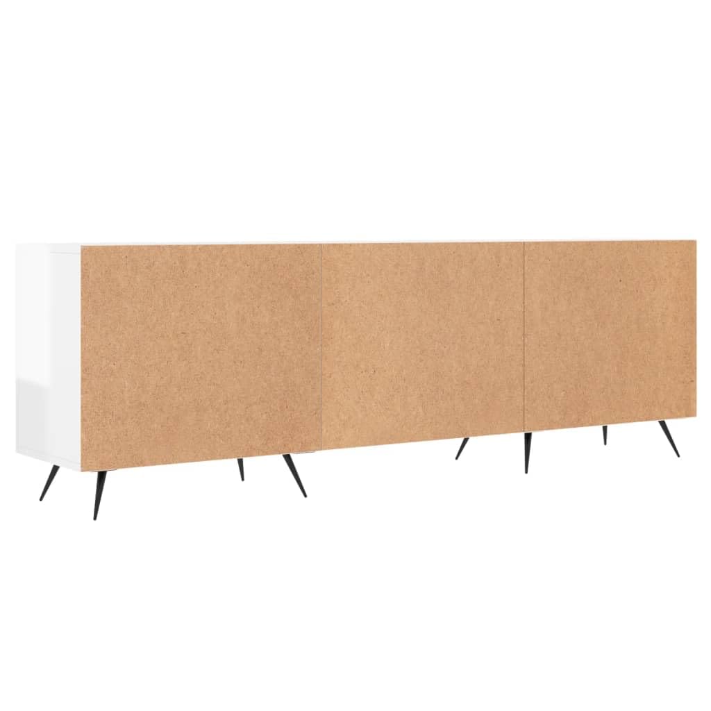 Szafka pod telewizor, wysoki połysk, biała, 150 x 30 x 50 cm, materiał drewnopochodny z 4 półkami i żelaznymi nogami – szklany stolik pod telewizor do przechowywania i stabilnej prezentacji