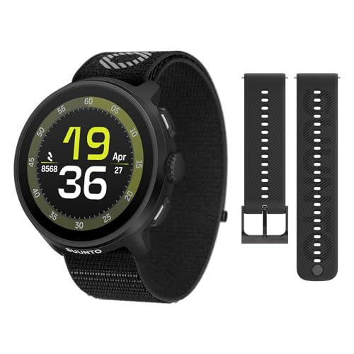 SUUNTO Run Sport Watch, Running GPS Watch All Black (w/Textile Strap) & SUUNTO 22 ATH6 Silicone Strap All Black S+M
